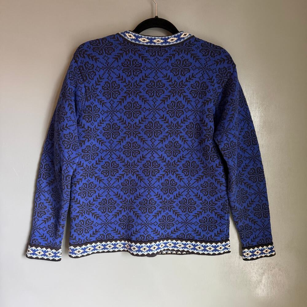 Vintage L.L. BEAN Women's Med Cotton Knit Fair Isle Blue Button Up Sweater Retro - Picture 8 of 11